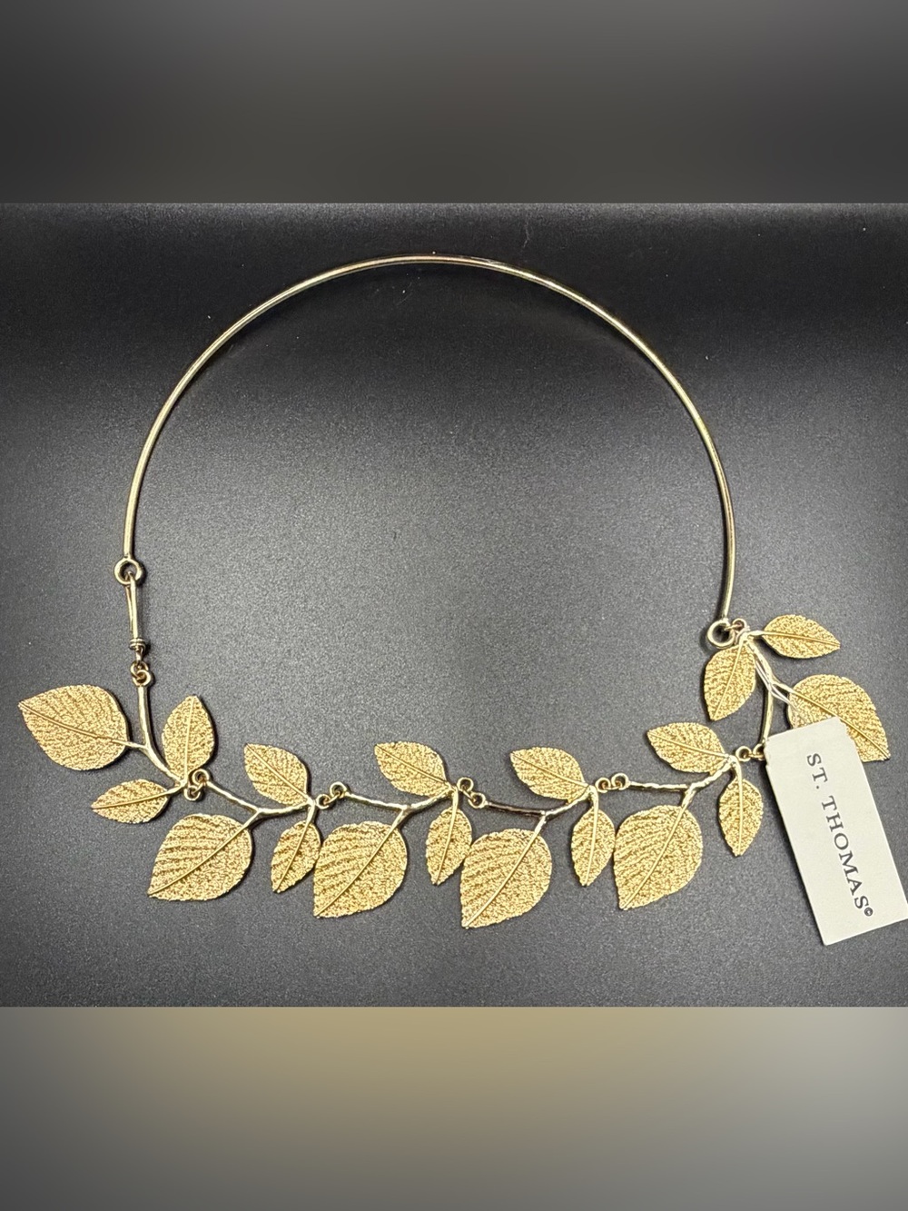 NWT St. Thomas Gold Leaf Collar Necklace 18" Boho Autumn Statement